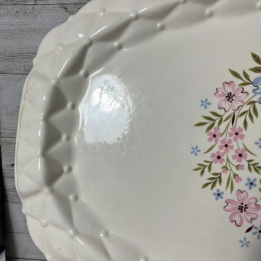 Vintage Ceramic Floral ￼Serving Platter Hand Crafted 15 inches